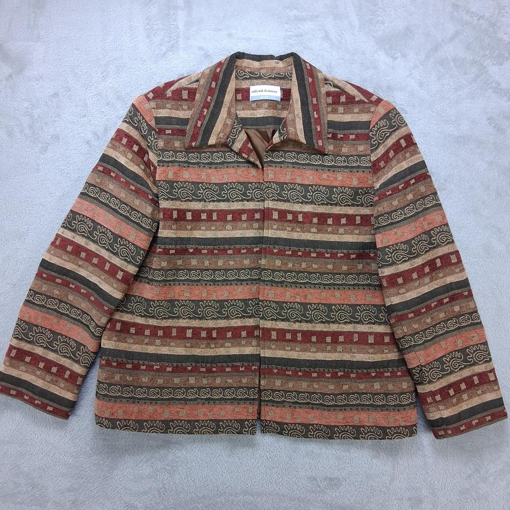 Alfred Dunner Womens Petite Tapestry Blazer Jacket Brown Southwestern Boho